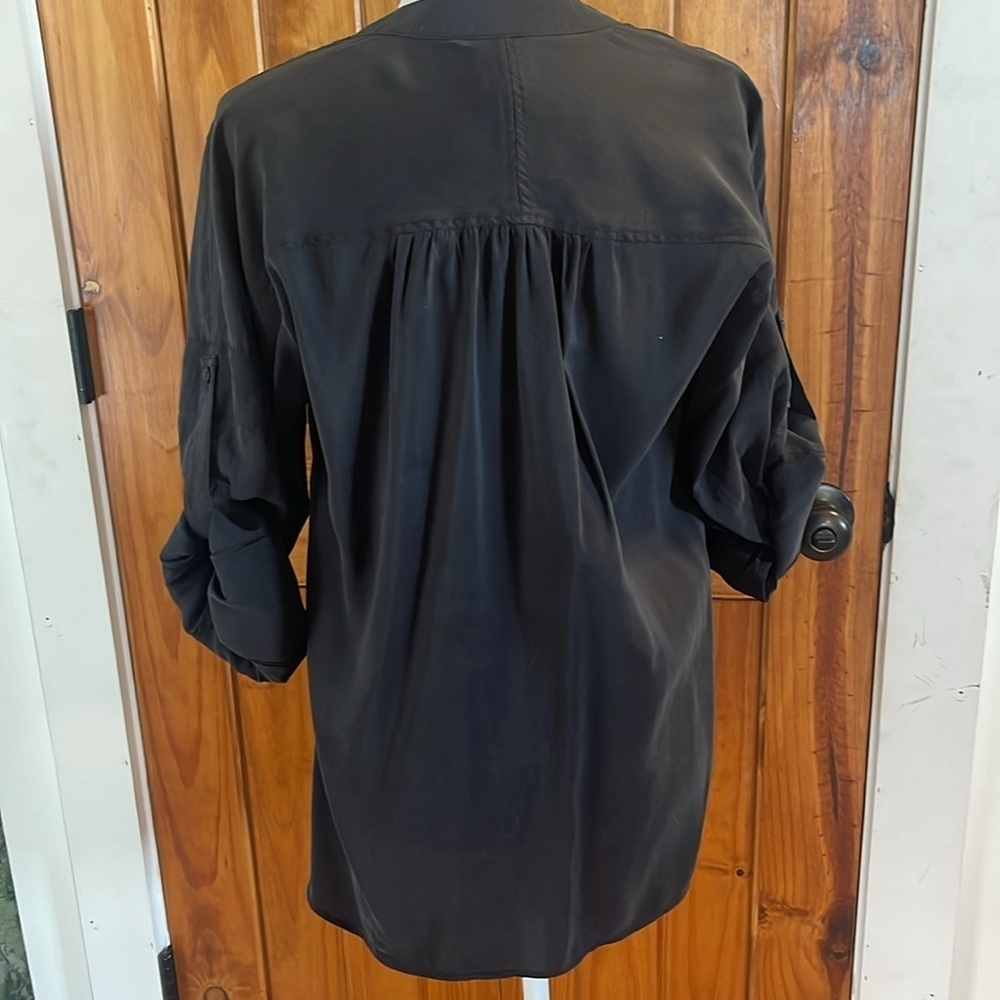 Cabi Lyric Blouse Top Small Black Convertible sleeves Small Modal button down - Picture 3 of 7